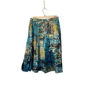 French twist women’s 100% silk navy teal green skirt 4